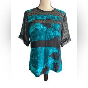 Nanette Lepore silk blend short sleeve lace detail blouse size medium